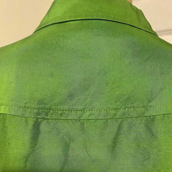 VTG 100% Silk Women’s Kelly Green Blouse Shirt Robbie Bee Sz S 80s 90s Holiday - Picture 12 of 14